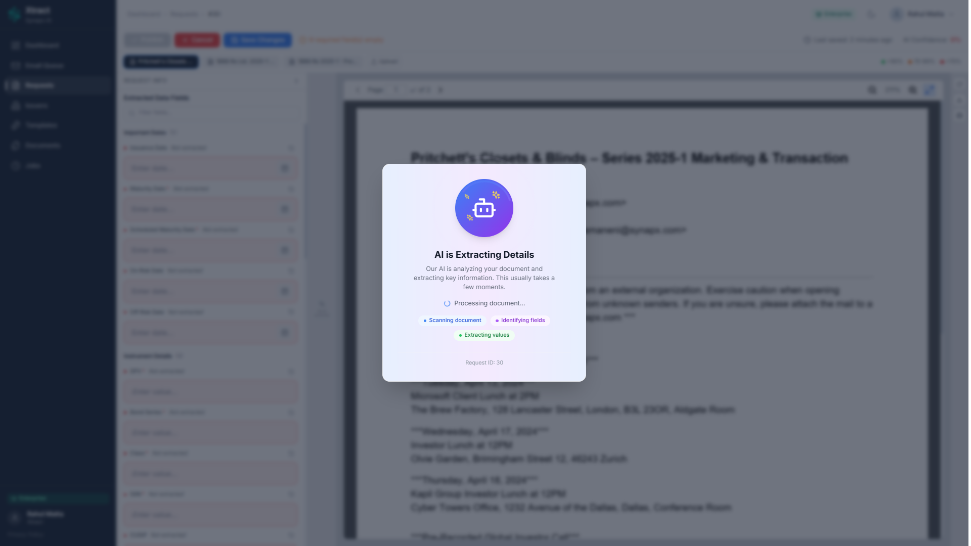 AI extracting data from PDF via Xtract tool by Synapx