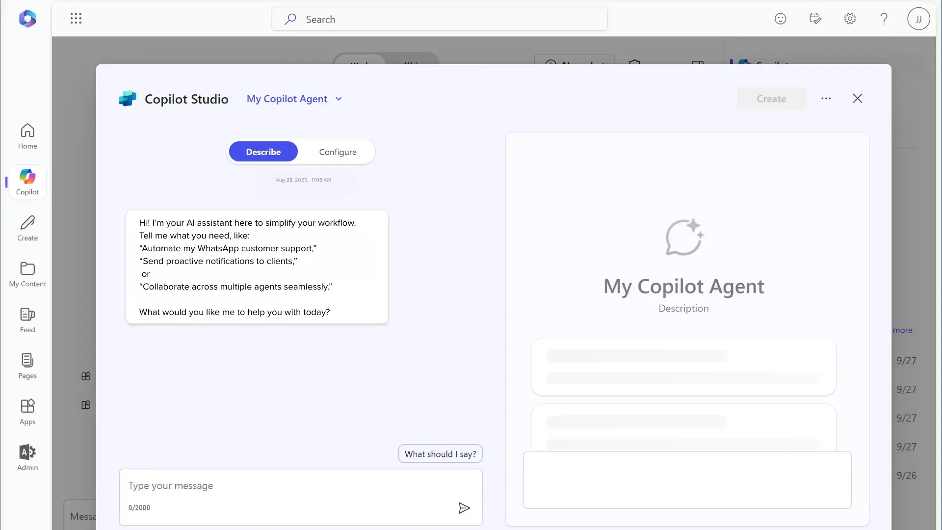 An image showing the Copilot Studio Agent Dashboard with prompts