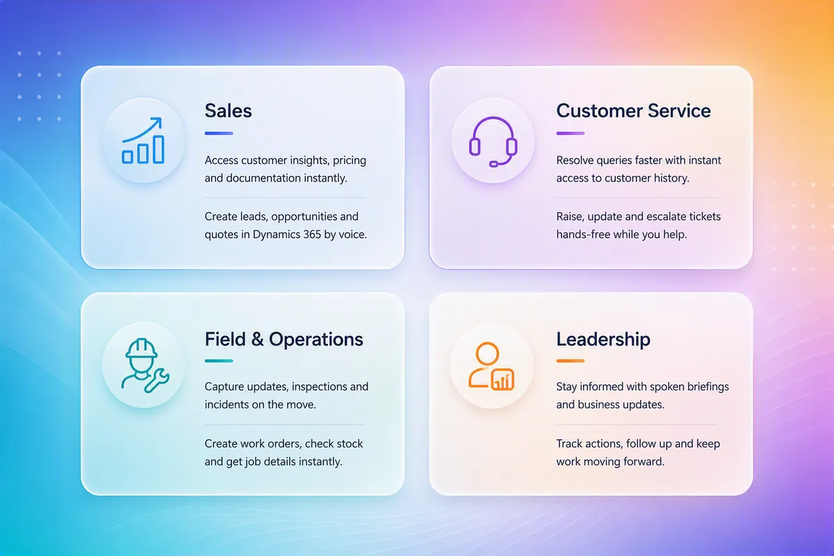 Voice AI agent use cases across sales, customer service, field and operations, and leadership teams