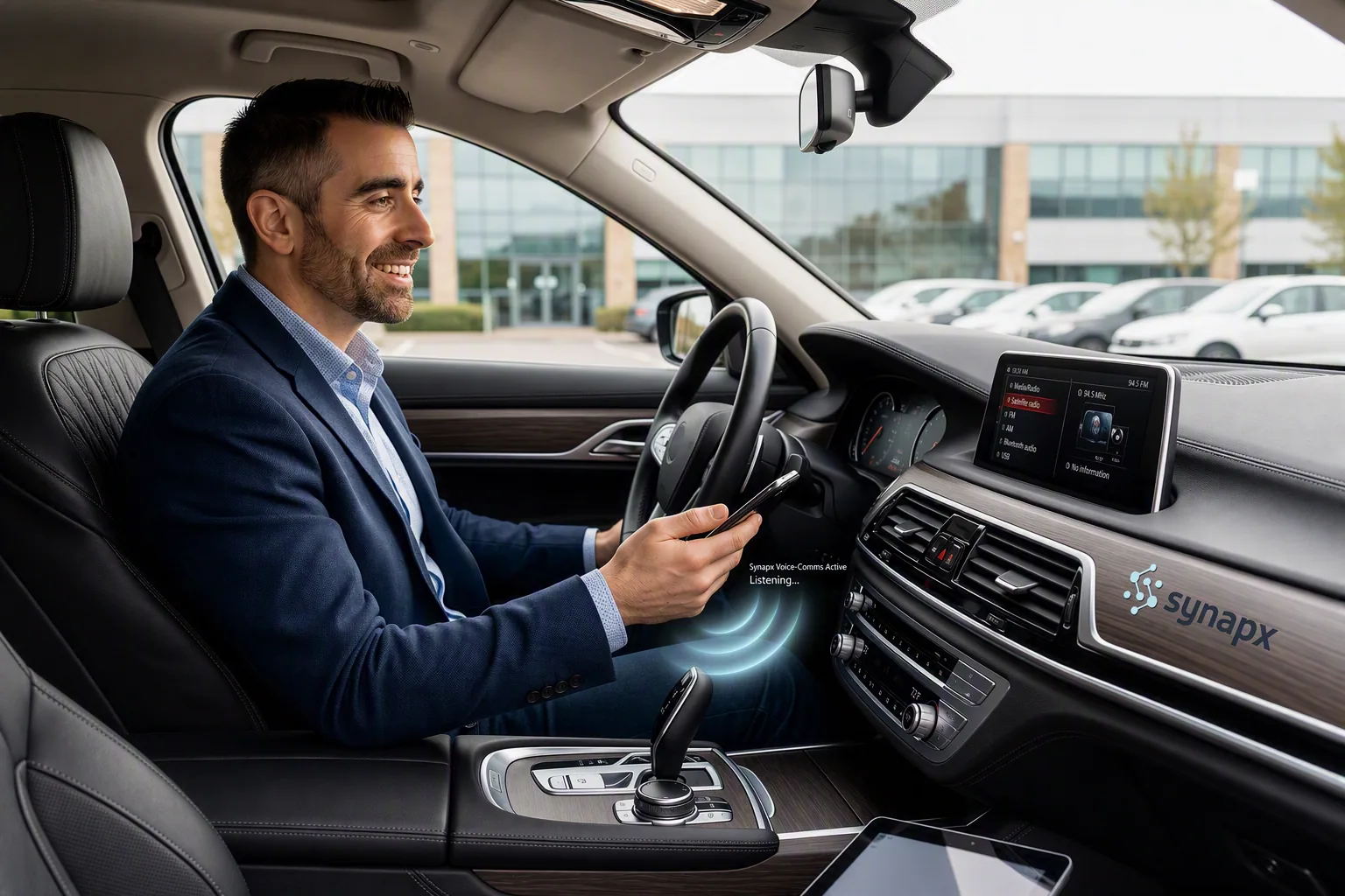 A sales rep using a Synapx voice AI agent hands-free from their car