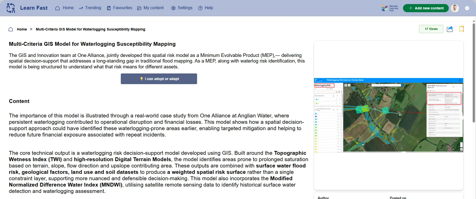 Skanska LearnFast app dashboard showing a grid of project learning posts