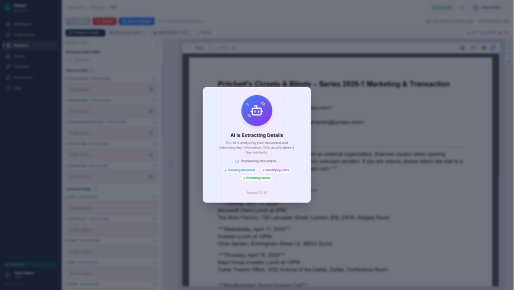 AI extracting data from PDF via Xtract tool by Synapx