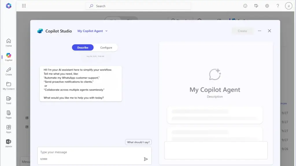 An image showing the Copilot Studio Agent Dashboard with prompts